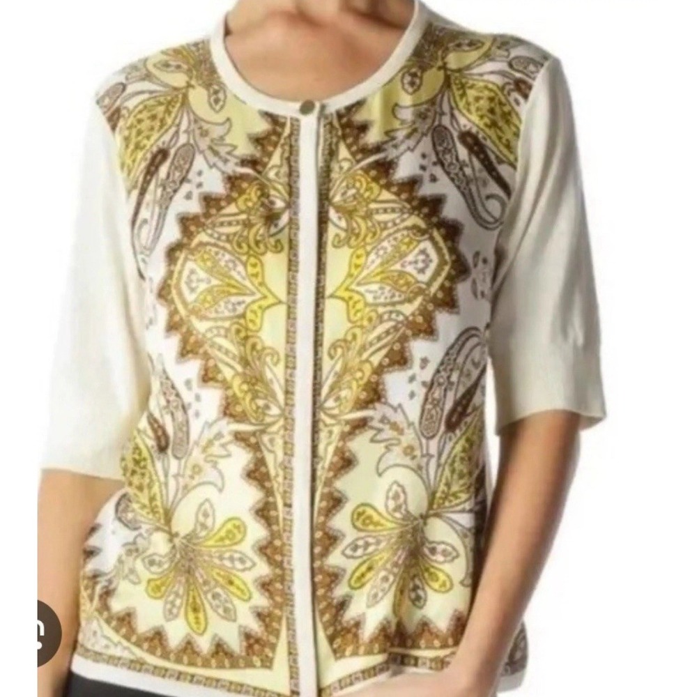 Talbots Silk Paisley Scarf Knit Cardigan Top Size Large‎ Topper Old Money